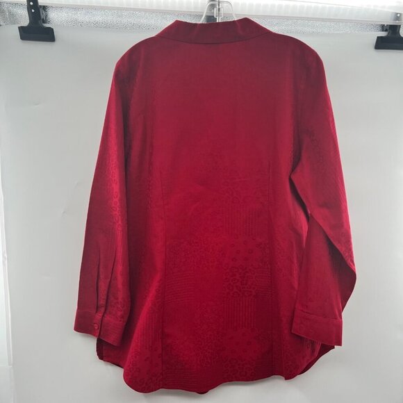 Chico's Women's Button Up Cheetah Print Top Red Long Sleeve Size 12/14 - Picture 7 of 9
